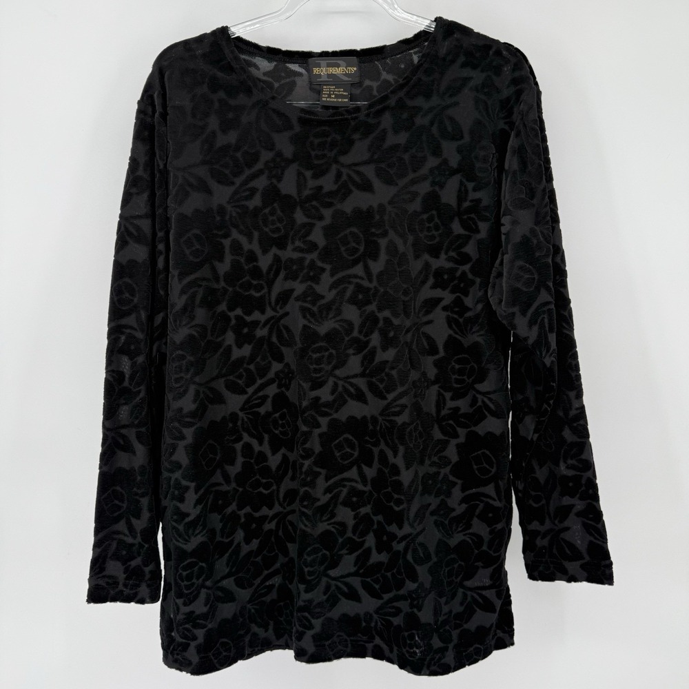 Vintage Burnout Floral Velvet Mesh Long Sleeve Blouse Medium Witchcore Gothic